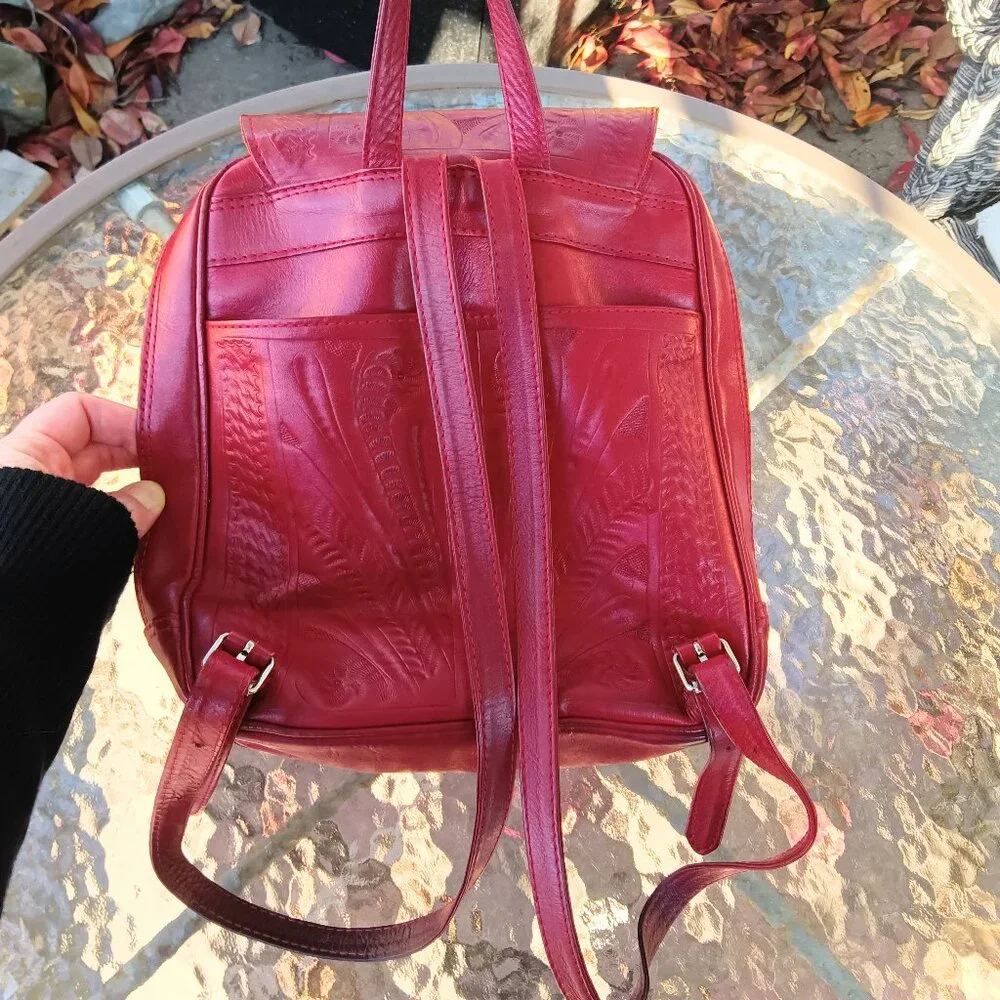 Genuine Leather Ropin West Red Backpack Purse